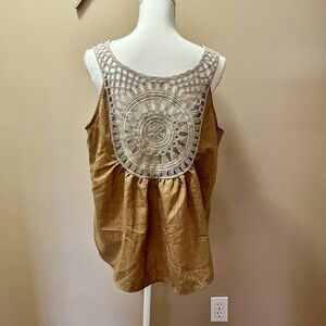 Crochet Back Beige Blouse Size XL